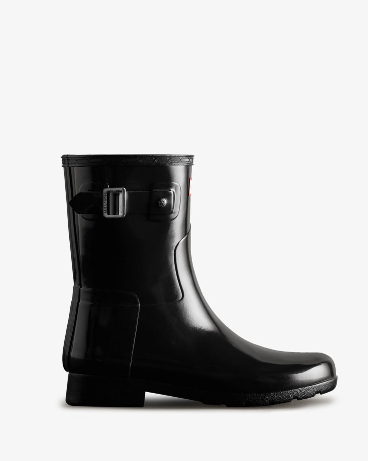 Hunter Women's Refined Slim Fit Short Gloss Rain Boot Black