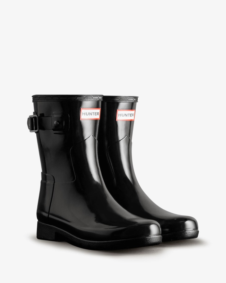Hunter Women's Refined Slim Fit Short Gloss Rain Boot Black
