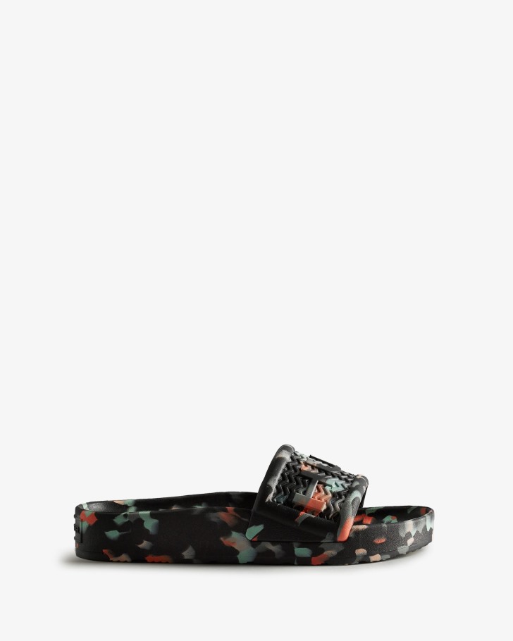 Hunter Women's BLOOM Marble Slides Black