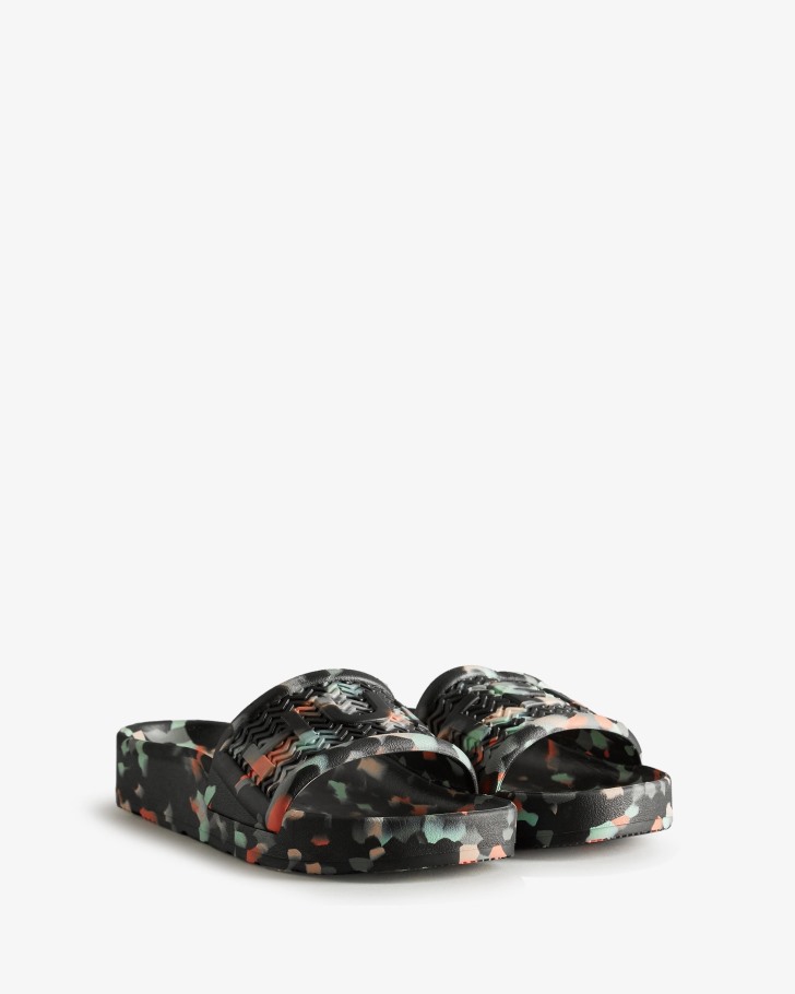 Hunter Women's BLOOM Marble Slides Black