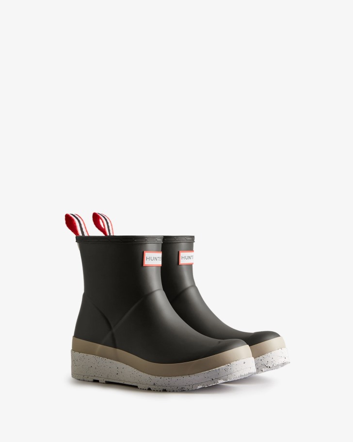 Hunter Women's Play Short Speckle Rain Boots Black-Steall Grey-Spurrey
