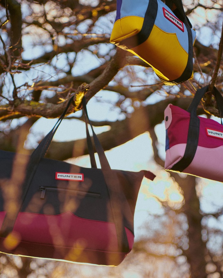 Hunter Repurposed Nylon Mini Top Clip Tote Bag Blue Thistle Multi