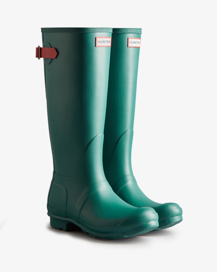 Hunter Women's Tall Back Adjustable Rain Boots Loch Awe Blue-Glenmore Rose