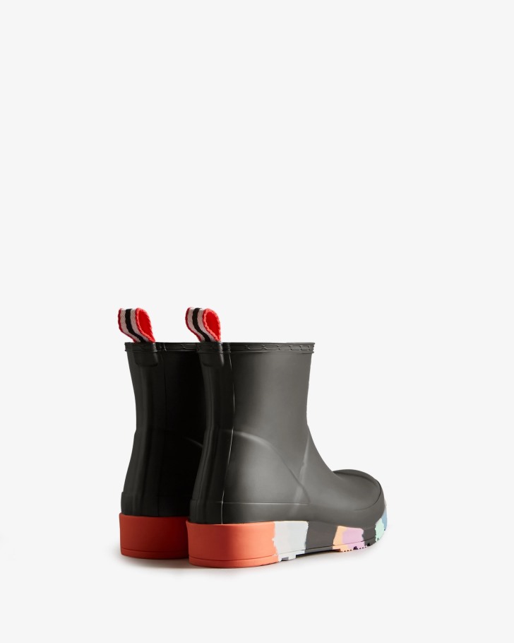 Hunter Women's Play Short Stripe Sole Rain Boots Black - Multi Sole