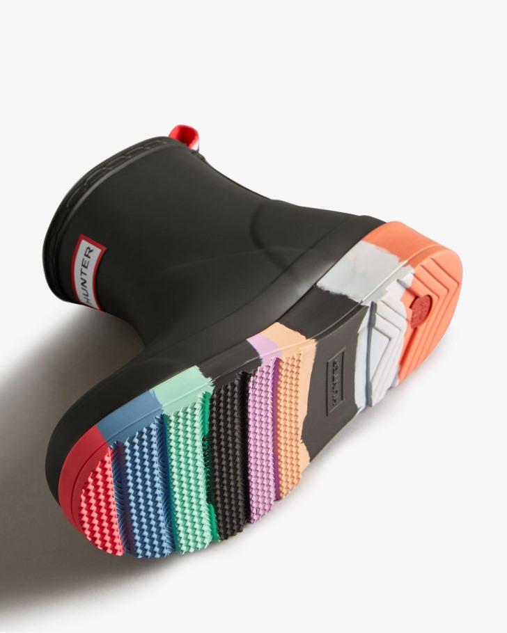 Hunter Women's Play Short Stripe Sole Rain Boots Black - Multi Sole