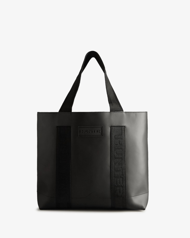 Hunter Rubberized Leather East-West Tote Bag Black-Black