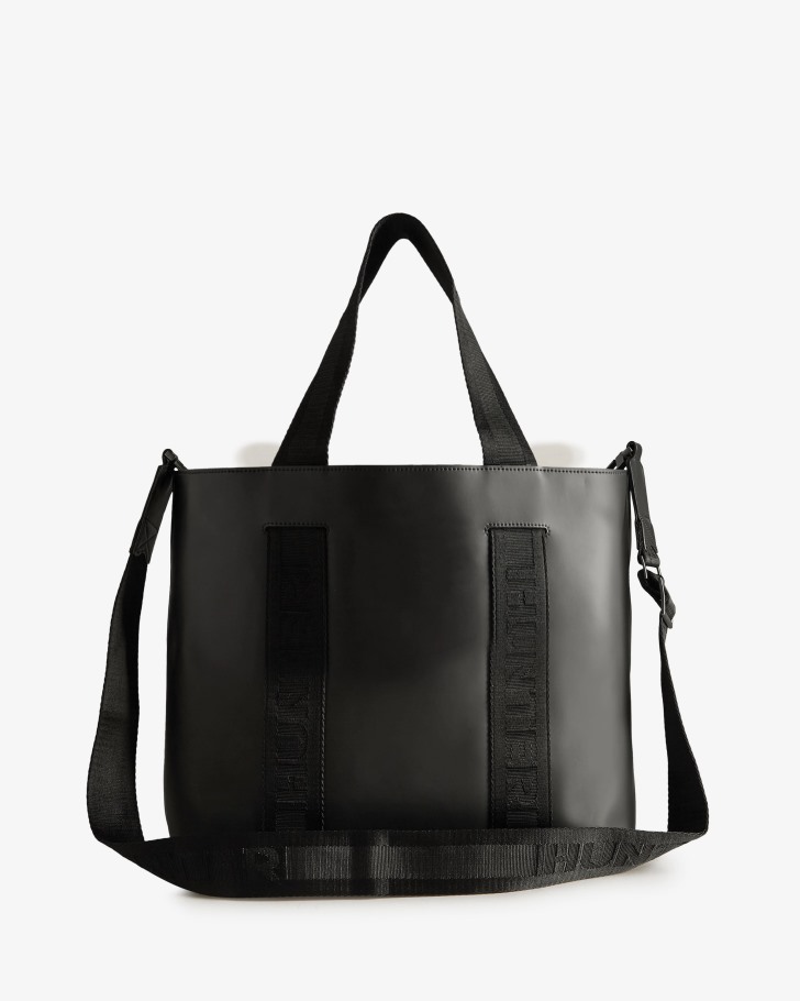 Hunter Rubberized Leather East-West Tote Bag Black-Black