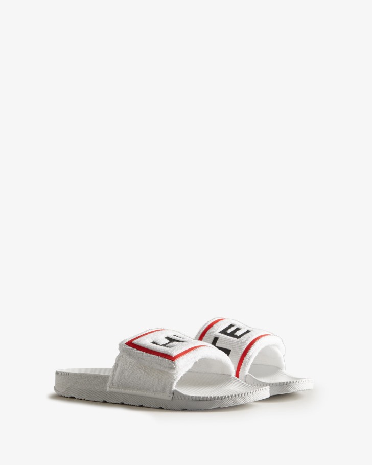 Hunter Women's Terry Towelling Logo Adjustable Slides White