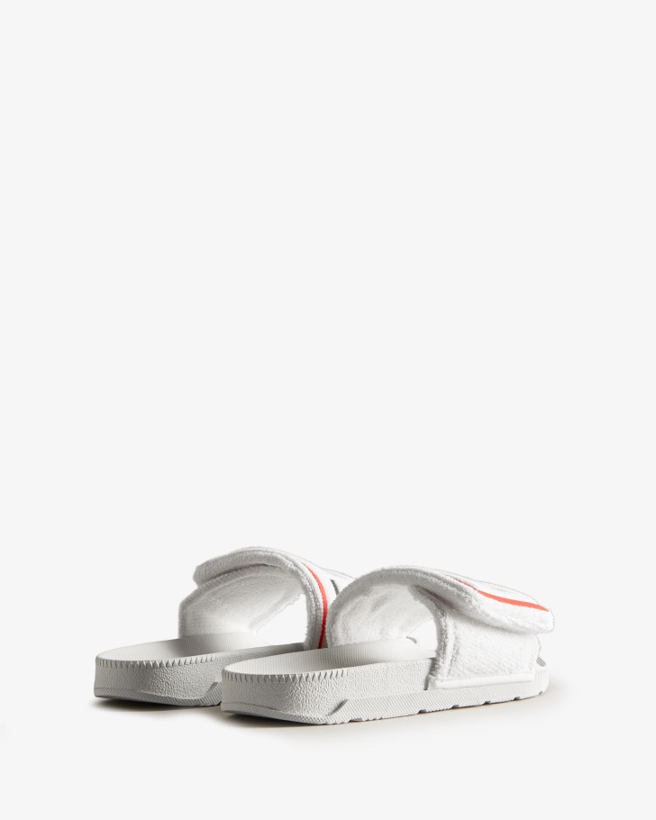 Hunter Women's Terry Towelling Logo Adjustable Slides White