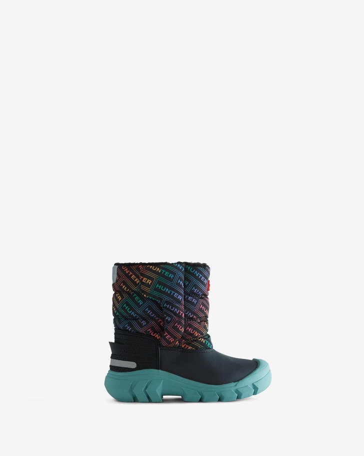 Hunter Little Kids (18 Months-6 Years) Intrepid Insulated Rainbow Logo Print Snow Boots Hunter Logo Rainbow Xray Navy