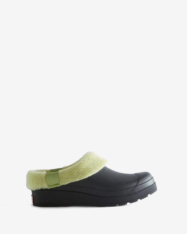 Hunter Women's Play Vegan Shearling Insulated Clogs Black-Wild Green