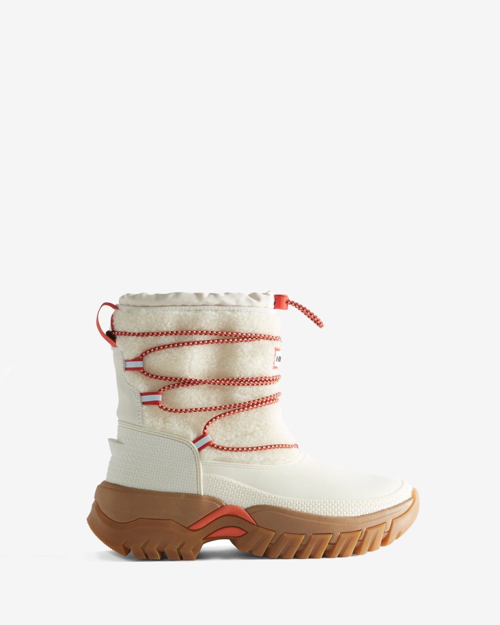 Hunter Women's Wanderer Vegan Shearling Insulated Short Snow Boots White Willow-Gum