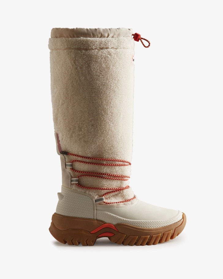 Hunter Women's Wanderer Vegan Shearling Insulated Tall Snow Boots White Willow-Gum