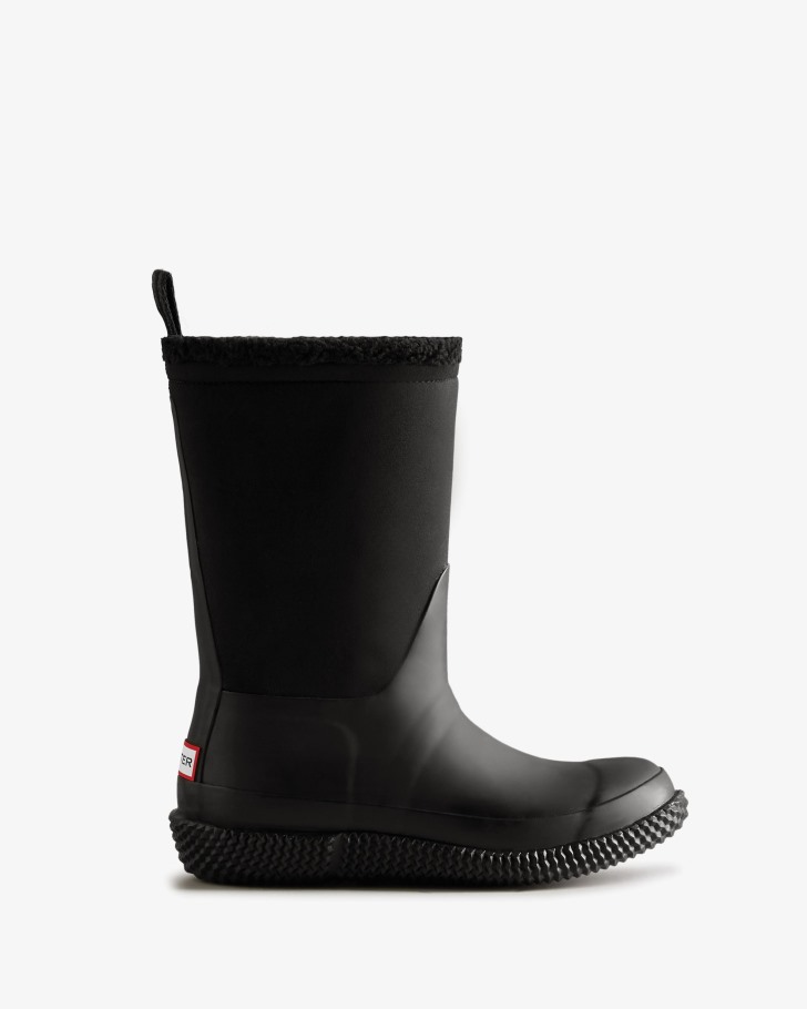 Hunter Women's Insulated Roll Top Logo Vegan Shearling Boots Black-White Willow