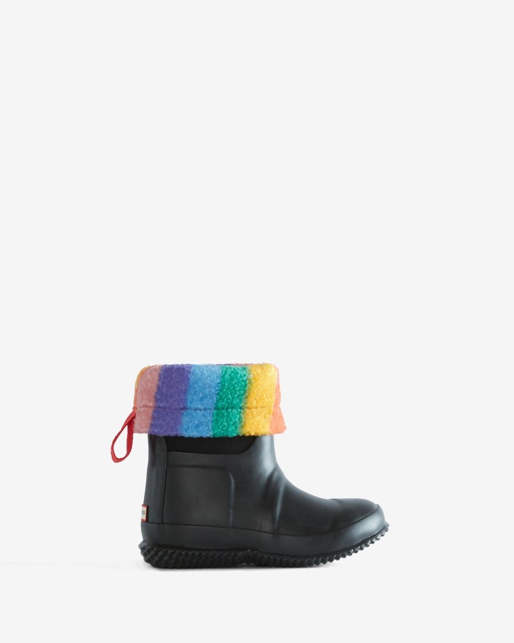 Hunter Little Kids (18 Months-6 Years) Insulated Roll Top Rainbow Vegan Shearling Boots Black