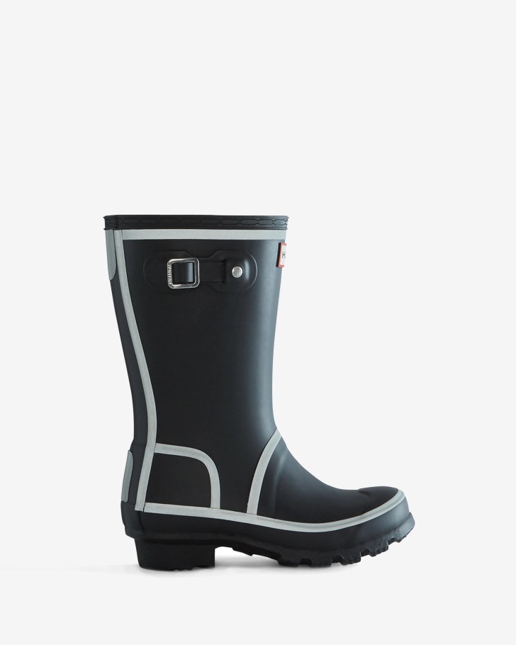 Hunter Big Kids (5-11 Years) Reflective Outline Wellington Boots Black