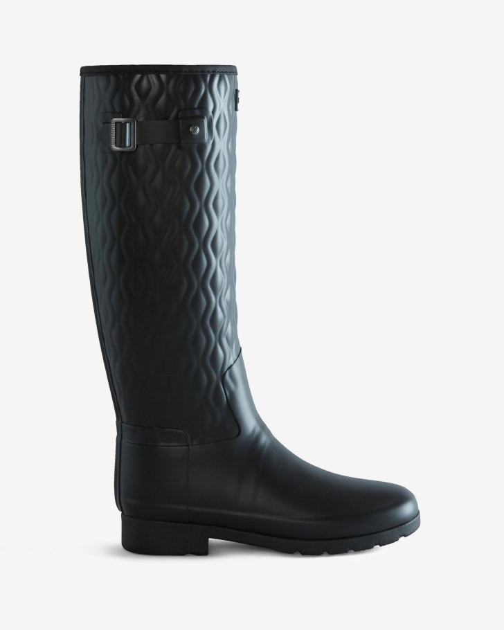 Hunter Women's Refined Slim Fit Vertical Quilted Tall Rain Boots Black